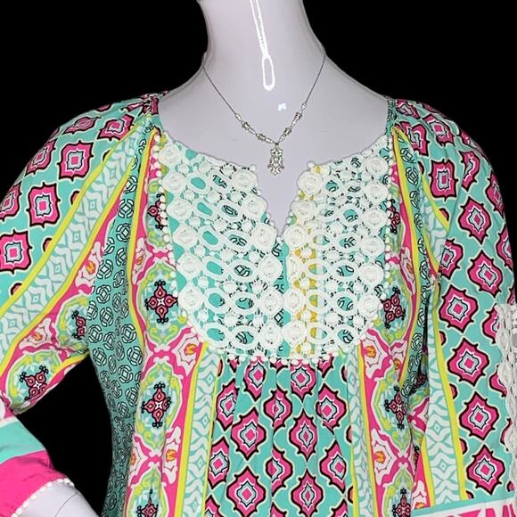 Multiples Boho Top Long Sleeve Multicolor Moroccan Print Size S 100% Ray… - Picture 9 of 15